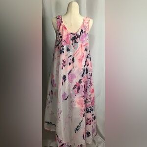 Highness Vintage floral pink & purple‎ sleeveless lined swing nightgown One Size